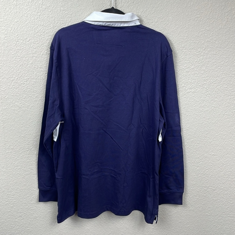 NWT Club Room Colorblock Rugby Polo Shirt Long Sleeve Navy Blue White Sz XXL - Picture 3 of 10